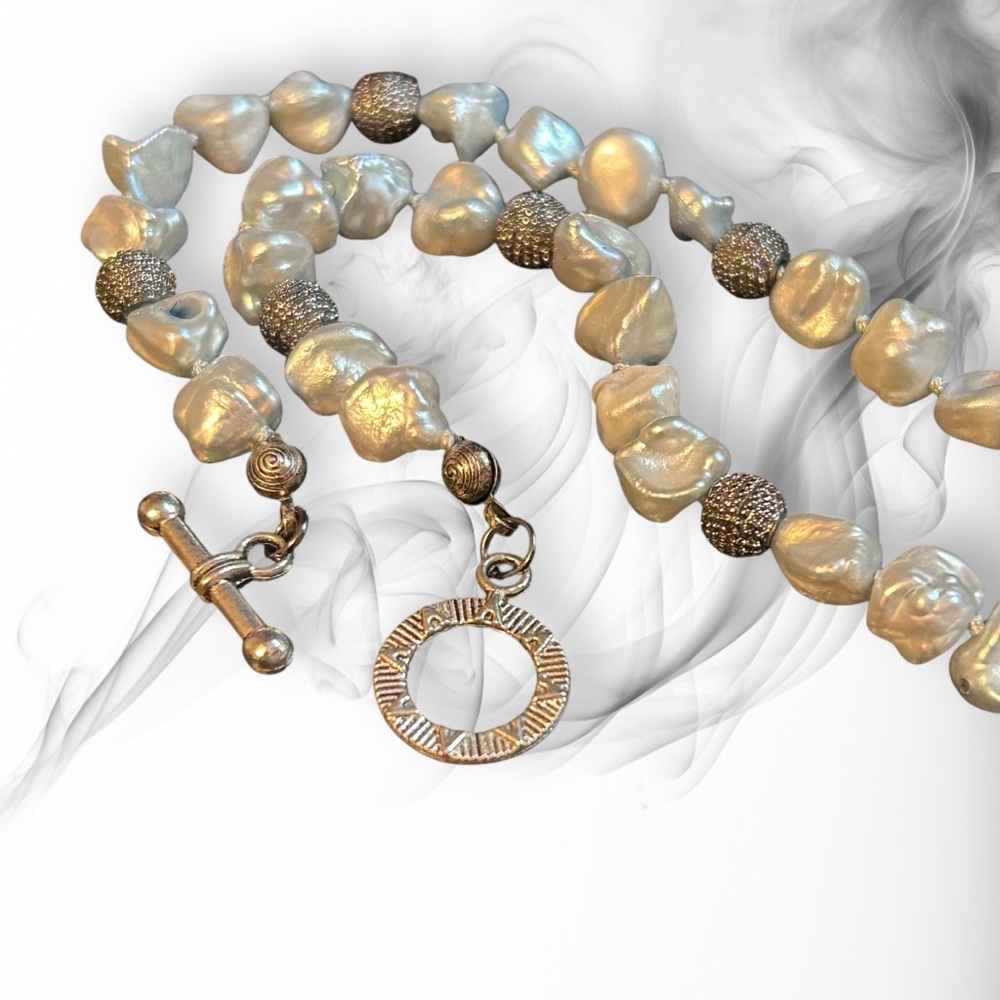 Hand Crafted Necklace Pearls Blue Freshwater Authentic Hand-Knotted Silk - Picture 7 of 8